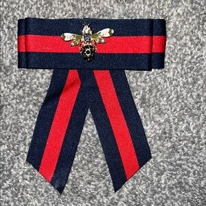 Navy and Red Ribbon Bee Brooch - Kids Accessory